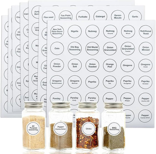 Spice Labels, 432Pcs Spice Labels Stickers 1.4in Waterproof Adhesive Round Preprinted Spice with Blank Label White Tear Resistant Sticker for Kitchen Jars Caps Food Containers Organizers (White)