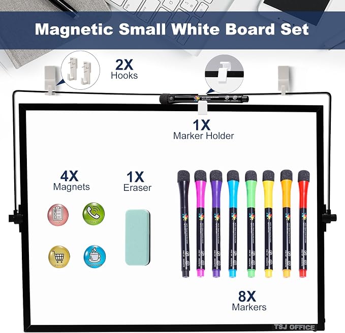 Small White Board - 12 X 16 Inches Black Framed Dry Erase Board | Magnetic Desktop Whiteboard Stand 360 Degrees Revolving Double Sided for Office, Home, School, with Hooks for Wall