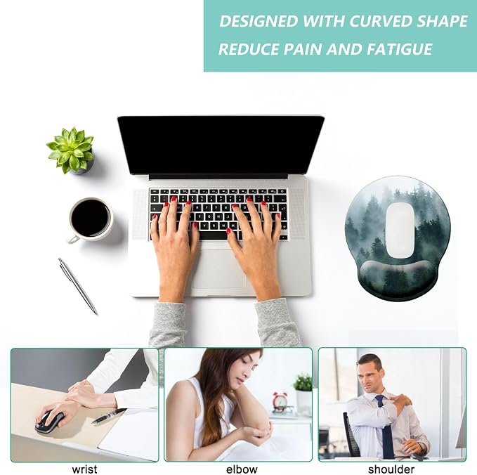 Mouse Pad with Wrist Support, Ergonomic Mouse Pad with Memory Foam Wrist Rest Cushion, Non-Slip Rubber Base Gaming Mice Pad for Home Office Computer Laptop, Forest