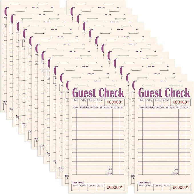 ZPARIK Guest Checks Books for Servers, Natural Color Paper, 24 Pack Purple | 24 Pack Guest Checks with 50 Sheets Per Book, Waiter Checkbook, Waitress Notepad for Restaurants, Perfect for Servers