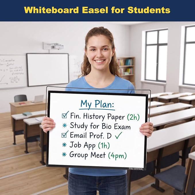 Small White Board - 12 X 16 Inches Black Framed Dry Erase Board | Magnetic Desktop Whiteboard Stand 360 Degrees Revolving Double Sided for Office, Home, School, with Hooks for Wall