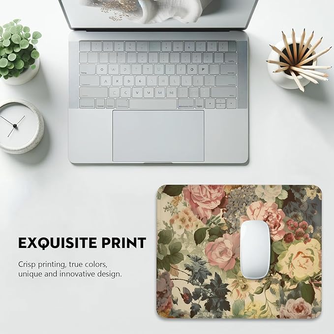 Elegant Watercolor Floral Mouse Pad - Blossom Your Desk with Nature's Art, Stitched Edges Non-Slip Rubber Base Mouse Pads for Computers Laptop