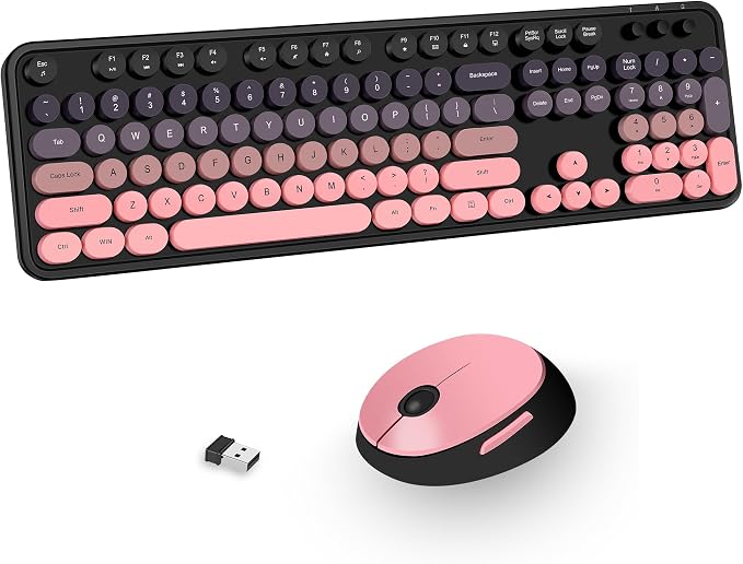 Cute Typewriter Wireless Keyboard and Mouse Combo Black and Pink | Full Size With Number Pad & Mouse,Compatible With All Windows,Ideal For Windows,1600DPI,Computer, PC, Notebook, Laptop
