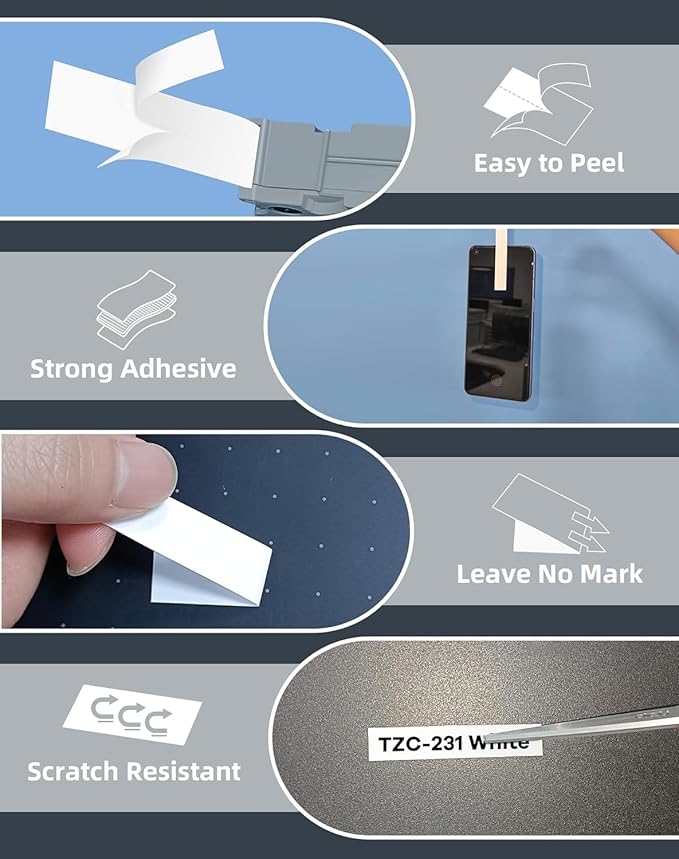 Replace for Brother Label Maker Tape 12mm 0.47 Laminated Black on White P-Touch Label Tape Smudge-Proof Easy Peeling Compatible with Tz-231 PT-D210 H110 D220 D400 D410 D600 4-Pack