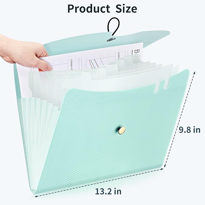 JARLINK 7 Pockets Expanding File Folder, A4 Accordion folders,Blue & Green | Accordion File Folders with 12 Labels, Portable Document Organizer for Home, College, School, and Office Supplies