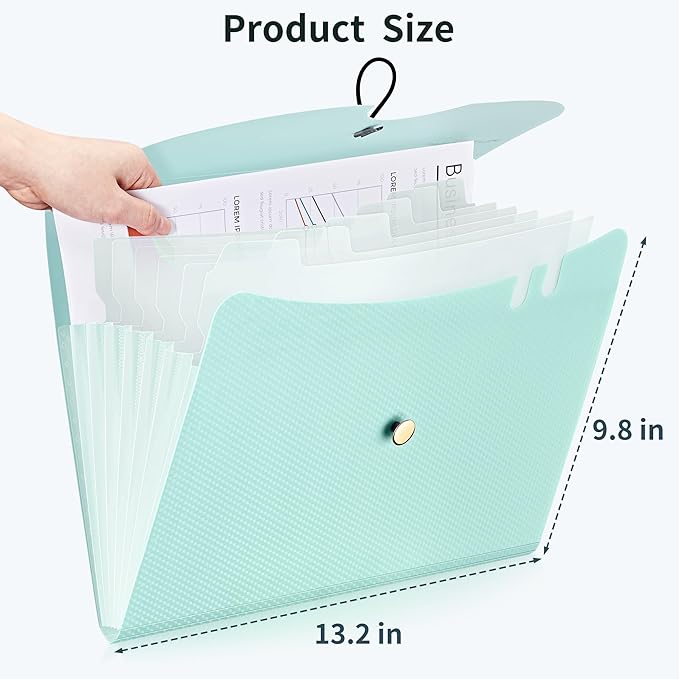 JARLINK 7 Pockets Expanding File Folder, A4 Accordion File Folders with 12 Labels, Cute Paper Organizer, Portable Document Organizer for College School Office Supplies, Macaron Blue & Macaron Green