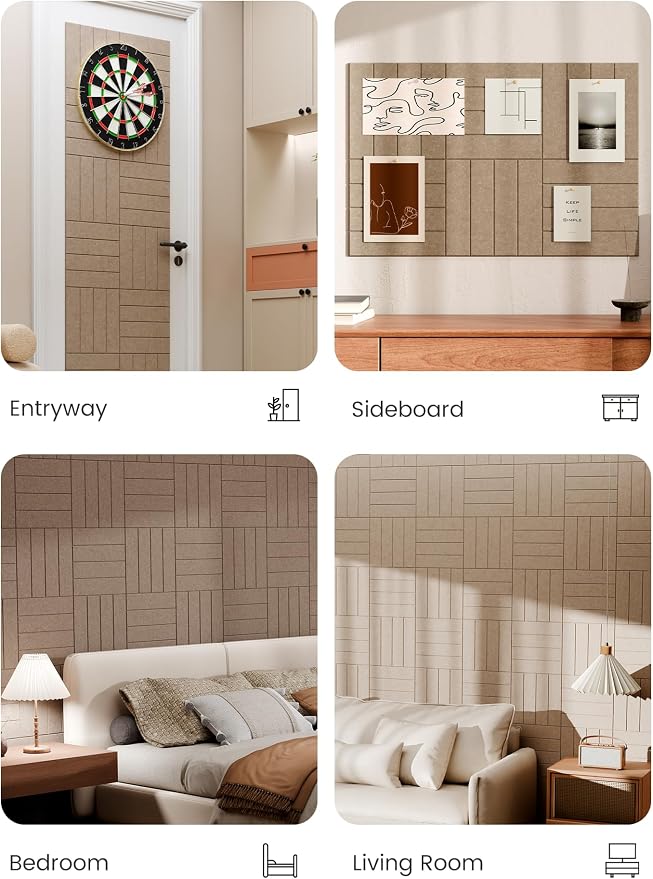 Bumusty 36"x 24" Large Felt Bulletin Board Tiles, Taupe | 6-Pack Cork Board Alternative, Wall Decor, 30 Pushpins, 30 Adhesive Tabs, Vision Board, Office, Classroom, Home, Dorm