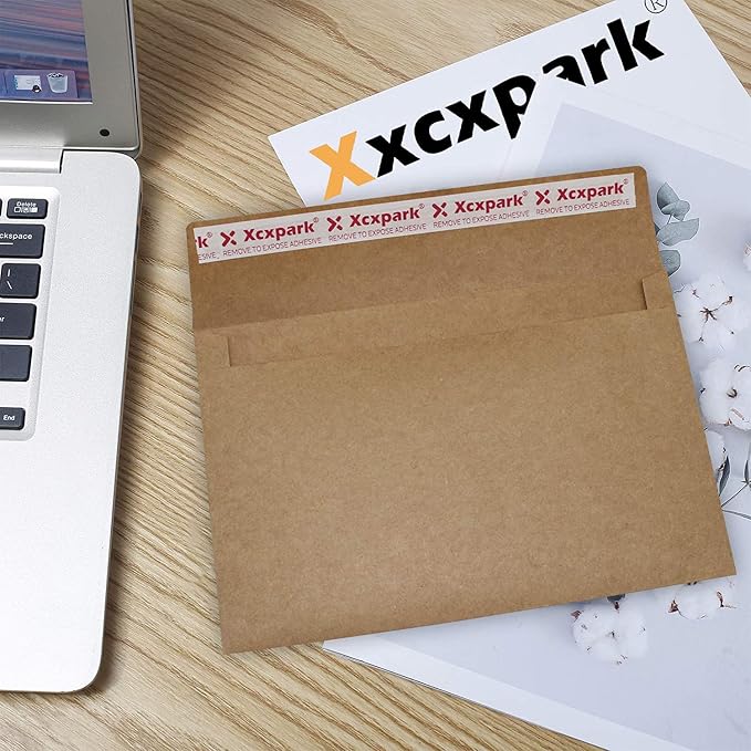 Xxcxpark 120 Qty Printable A4 Invitation Envelopes 4.25 x 6.25 Cards, Self Seal 120GSM Brown Paper Envelopes for Invitations, Papers, Photos, Documents, Wedding, Baby Shower, Easy to Seal and Peel