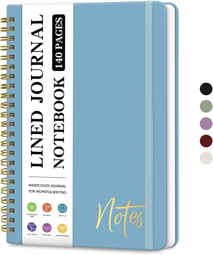 Lined Spiral Journal Notebook for Women, A5 College Ruled Journals for Writing, Hardcover Notebooks for Work, Note taking and Office School Supplies,140 Pages - Baby Blue