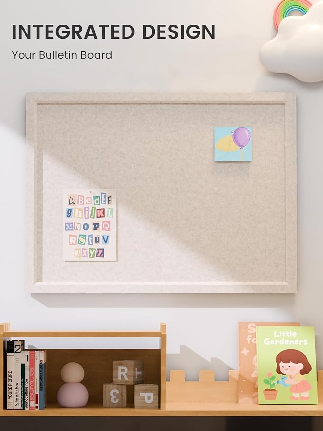Fluxynara 23.6" x 17.1" Felt Frame Bulletin Board, Oatmeal | Cork Board Alternative with 12 Removable Adhesive Tabs, Foldable Pin Board for Wall, Home, Office, Classroom & Dorm