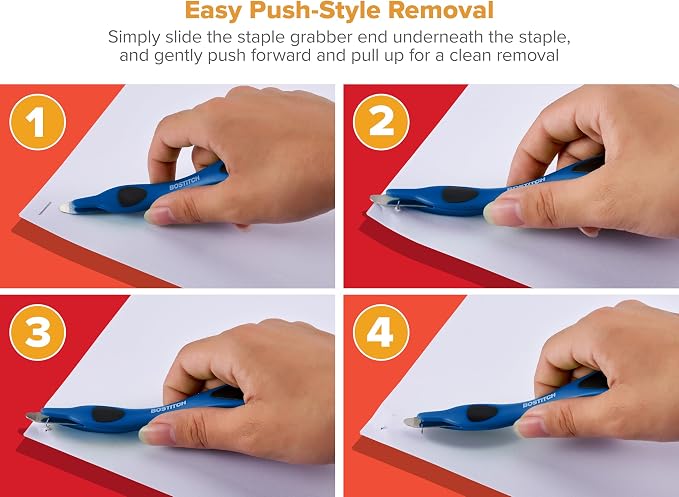 Bostitch Office Professional Push Style Easy Staple Remover, Blue, 3-Pack (30000-BLUE-3PK)