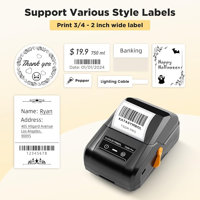 SUPVAN T50M Pro Bluetooth Label Maker Machine with 4 Tapes, Set 3 | Wide Waterproof Label, High Image Quality, App with 30 Fonts and 660+ Icons, Inkless, for School, Home, Small Business
