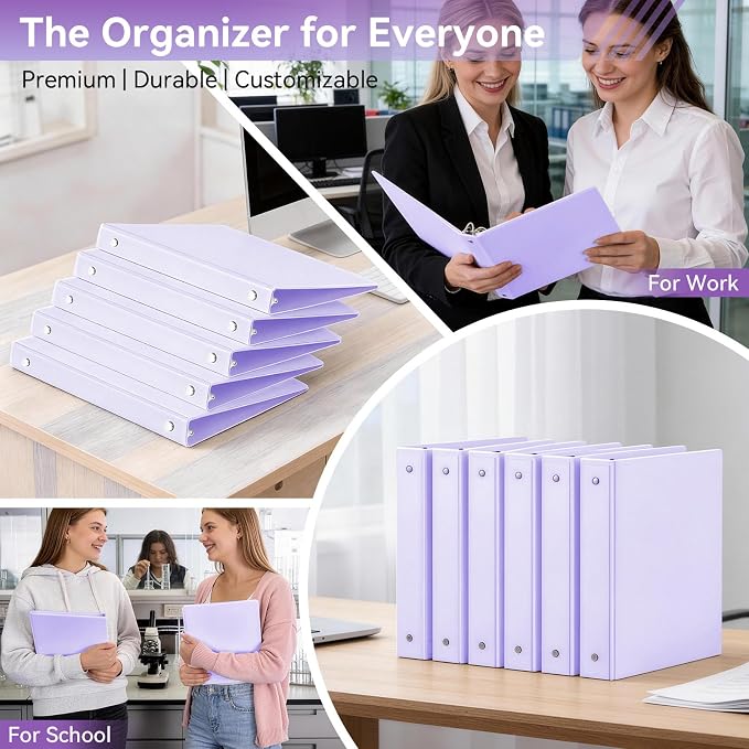 SUIN 1 Inch 3 Ring Binder, Clear 1'' View Presentation Binders with 2 Pockets, Fits 8.5 x 11 Letter Size, Durable Polypropylene, Non-Stick & PVC-Free for School, Office & Home (Pastel Purple)