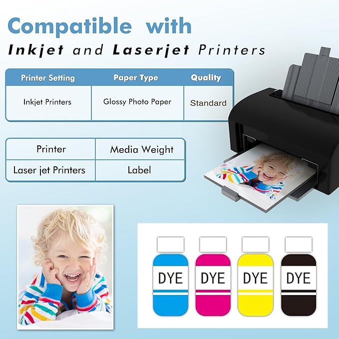 Koala Semi-Gloss Photo Paper 8X10 Inches 100 Sheets for Inkjet and Laser Printers Use DYE INK 48LB 180gsm Professional Paper