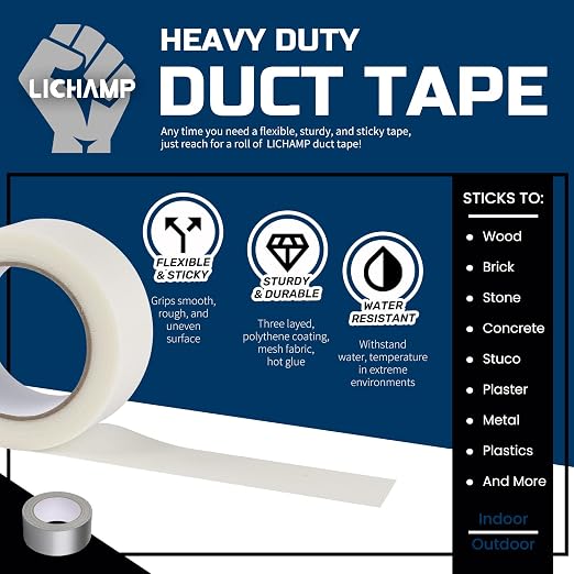 Lichamp Clear Duct Tapes Heavy Duty, Waterproof No Residue Clear Duct Tape for Packaging Taping Sealing Repairing Tying, Thick & Wide Tape for DIY or Commercial Use, 2 inches x 25 Yards | Waterproof, No Residue, for Packaging Sealing Repairing Tying DI...