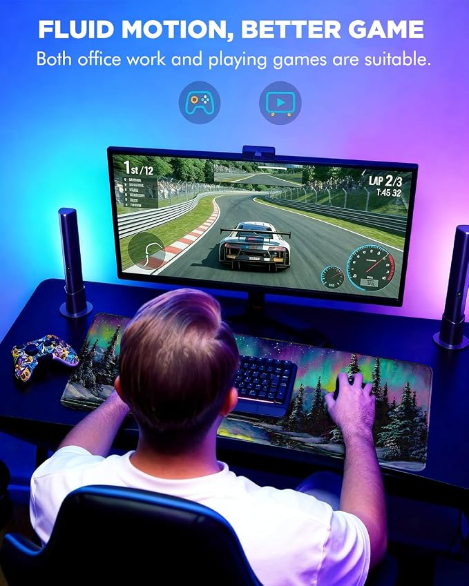 Mouse Pad, Desk Mat, 31.5x11.8in Large Mousepad, Aurora | Desk Pad with Stitched Edge & Rubber Non-Slip Bottom, Gaming Mouse Pad, Extended Mousepad for Home, Office