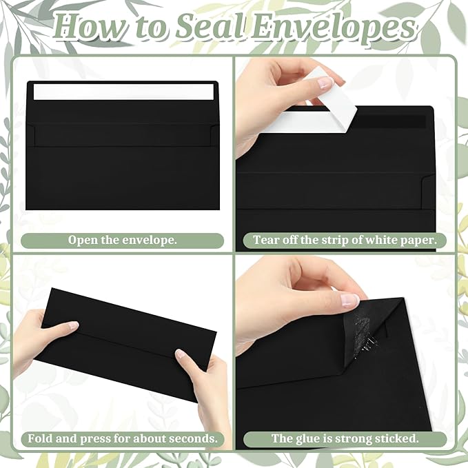 Mulbozy 50 Pcs Black #10 Business Envelopes, Self Seal Standard Envelopes, Windowless Business Mailing Envelopes for Office, Checks, Letters, Invoices, Statements, Wedding, Size 4-1/8 x 9-1/2 inch