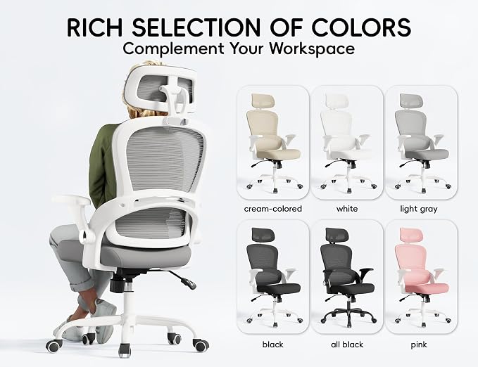 TRALT Office Chair - Ergonomic Desk Chair with Headrest Support for Adults | Home Office Desk Chair with Lumbar Support - Ergonomic Mesh Chairs 330 lb Wide Seat with Headrest, Comfy Desk Chair(Grey)