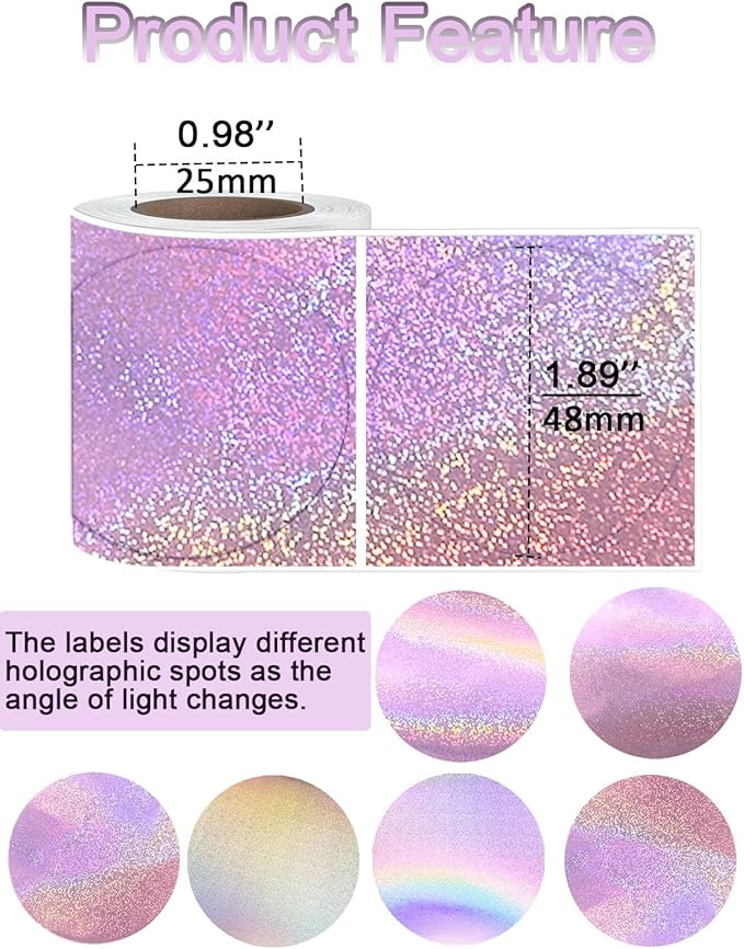 Thermal Labels, Compatible with T50M Pro/M110/M100/M220 Label Maker and Other 4x6 Thermal Printers for Shipping Barcode & Custom Stickers, Holographic Stardust Pink, 2×2 inch