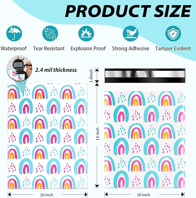 Oududianzi Poly Mailers 10x13, 50Pack Shipping Bags, Self-Seal Polymailers Mailers Poly Bags, Packaging Bags for Small Business and Clothing - Rainbow