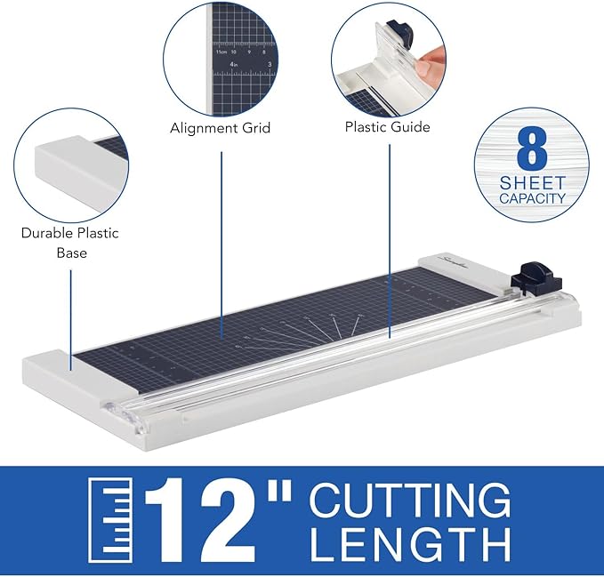 Swingline Paper Cutter, 12" Cut Length, 8 Sheet Capacity, ClassicCut 1208P (G7010007)