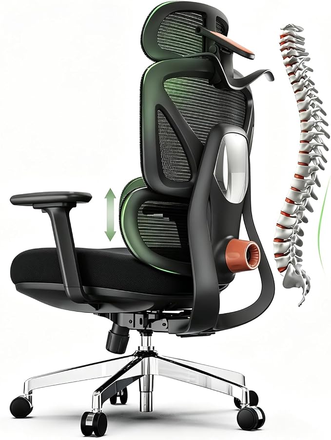 Ergonomic Mesh Office Chair, Desk Chairs with Adjustable Lumbar Support, 4D Flip-up Arms & 3D Headrest, Comfy High Back Breathable Mesh Computer Chair for Home Office, 400lbs (Black)