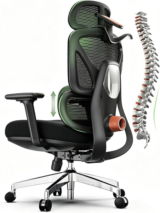 Ergonomic Mesh Office Chair, Desk Chairs with Adjustable Lumbar Support, 4D Flip-up Arms & 3D Headrest, Comfy High Back Breathable Mesh Computer Chair for Home Office, 400lbs (Black)