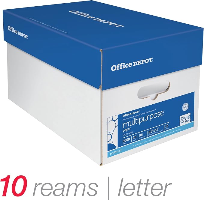 Office Depot Extra Bright Copy Paper, 8 1/2in. x 11in., 20 Lb., 90 Brightness, Case Of 10 Reams