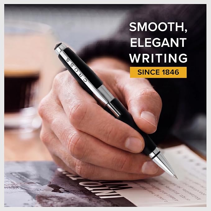Cross Edge Jet Black Gel Rollerball Pen, Medium Point, Black Ink | Elegant Accessory for Smooth Writing, Capless Slide-Open and Snap-Shut Design, Ergonomic Shape, Comfortable Grip, Gift-Ready