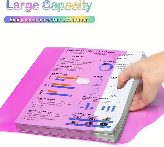 10 Pack Plastic Envelopes File Folders, Plastic Filing Folders A4 Pouch | Safe Closure, Colored Folder for Documents Letter A4 Size with Label Pocket, Office Teacher School Supplies Storage