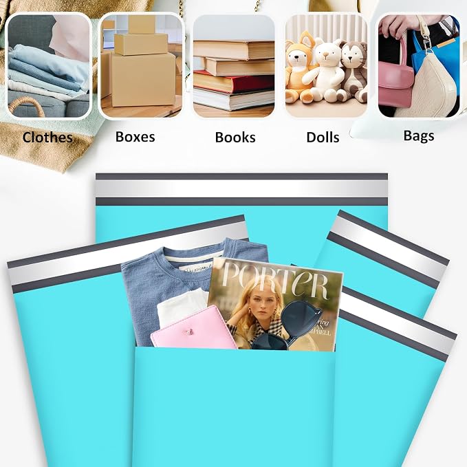 UCGOU 100 Pack Not Padded Teal Poly Mailers Variety Pack, 10x13 Inch & 12x15.5 Inch & 14.5x19 Inch &19x24 Inch Mailing Bags, Self-sealing Adhesive Mailers Assorted Sizes for Small Business