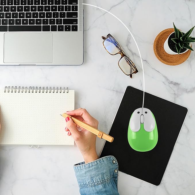 Cute Wired Mouse, Small Rabbit Shape USB Wired 1600 DPI Optical Mice Computer Mouse, Portable Corded Mice for Travel, Office, Home, Laptop, Computer (Green)