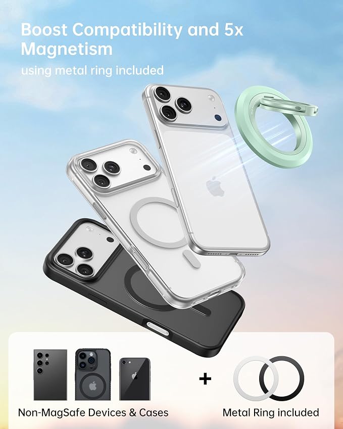 SYNCWIRE Magnetic Phone Ring Holder, for MagSafe Phone Grip Stand Kickstand | 360° Rotation, Double-Sided Magnet, Cell Phone Grip Finger Holder, for iPhone 17 16 15 14 13 12 Pro Max, MagSafe Accessories