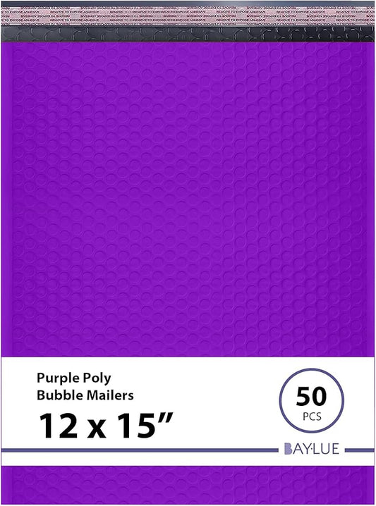 Purple Large Poly Bubble Mailers 12x15 inch | Self Seal Padded Envelopes Cushioned Bubble Mailer | Usable Size 12x15 | WaterProof | Lightweight mailing Shipping Bags | 50 Pack Bulk