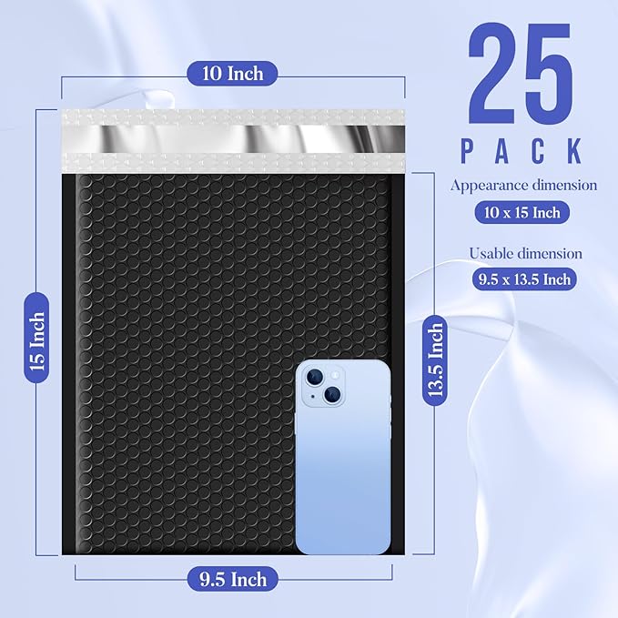 Fuxury Bubble Mailers 9.5x14.5" 25 Pack Black Large Padded Envelopes Usable Size 9.5x13.5" Self Seal Bubble Envelopes Padded Mailers Shipping Bags for Mailing book Shirt Small Business #4
