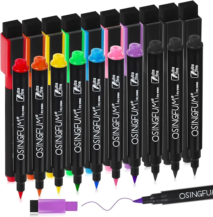 20 Magnetic Dry Erase Markers Ultra Fine Tip, 0.7mm, Extra Fine Point Erasable Markers with Eraser, Thin White Board Markers Dry Erase, Low Odor, 8 Colors