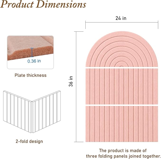 Large Arched Felt Bulletin Board, Sized 36" x 24" for Office & Wall Decor – 6 Customizable Adhesive Tiles with Pins are Perfect to Display Your Photos (Pink-A)