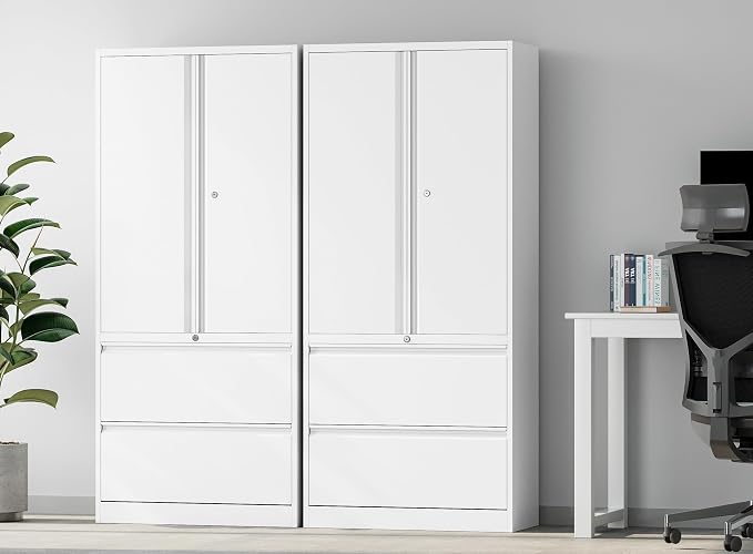 Storage Cabinet Metal Display Cabinet with Glass Doors, 71in H x 31.5in W x 15.7in D, White, Kitchen Pantry Cabinet for Home Office, Bathroom, Bedroom, Living Room