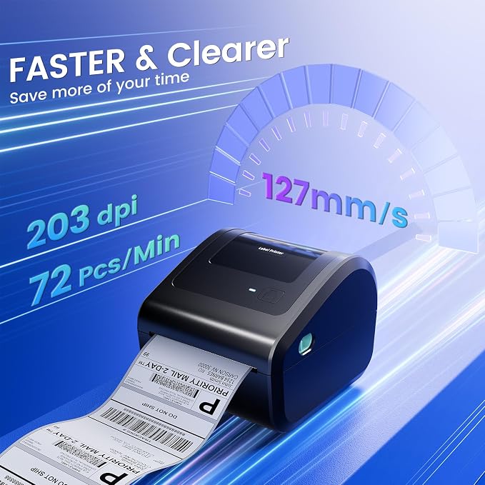 Bluetooth Shipping Label Printer with 3 Roll Labels | D450BT Thermal Label Printer 4x6 with Built-in Label Bin, Thermal Printers Come with 750PCS 4x6‬ Labels (250 Labels/Roll)
