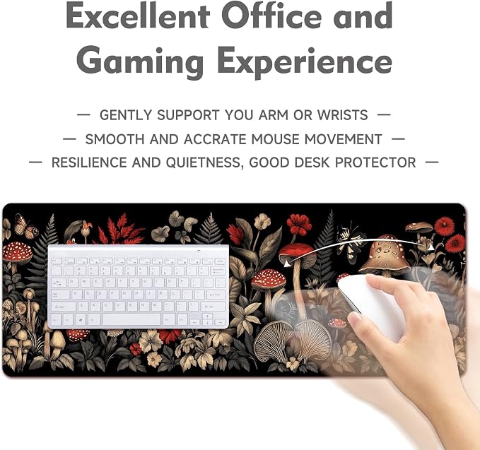 Desk Mat Mouse Pad Gaming Desk Pad XL Large Mouse Mat Office Decor Accessories (Mushroom Ferns)