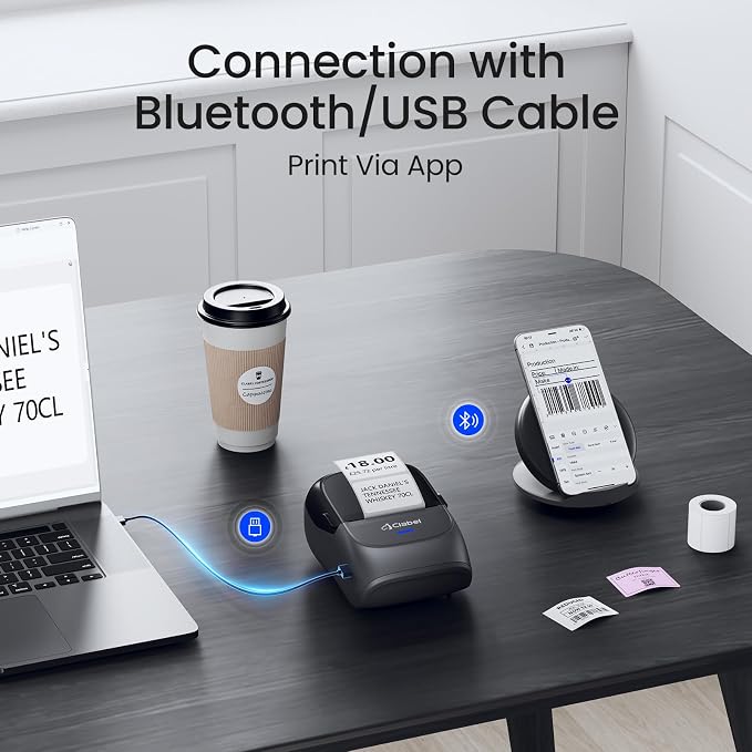 CLABEL 221B 2" Bluetooth Thermal Label Maker Printer, for Small Business | Inkless Sticker Maker, with 1 Roll, Barcode/Address Labels, Price/Gift Tags, Lightweight, Grey, for Retail/Office/Home/Craft