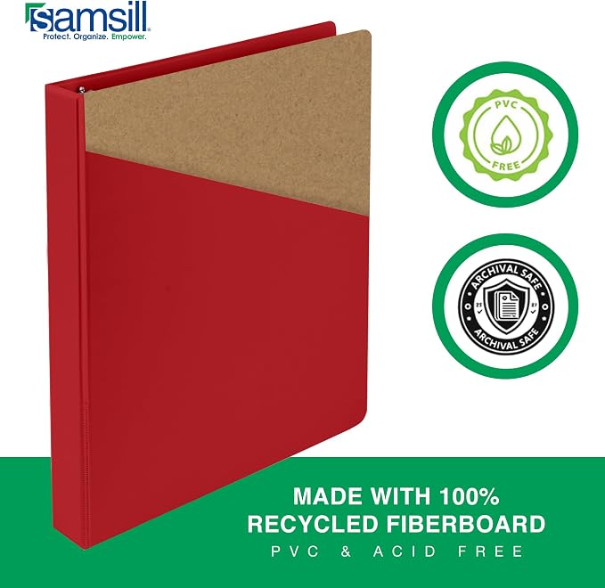 Samsill 0.5 Inch 3 Ring Binder, Economy Round Ring, Clear View Cover, 100 Sheet Capacity - for School, Home, Office - Red, 4 Pack