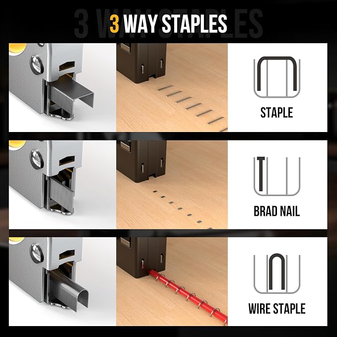 Staple Gun - LUFF 3 in 1 Heavy Duty Stapler Gun with 3000 Staples for Upholstery, Manual Brad Nailer Power Adjustment Stapler Gun for Wood, Decoration, Crafts DIY