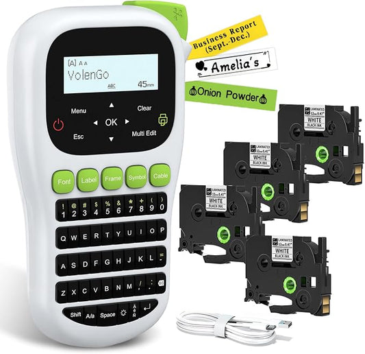 H1100 Label Maker, Labeler Machine with 4 Tapes 12mm Laminated | Backlit Handheld Labeling Maker, Portable Label Printer for Home, Waterproof Removable Freezer Food-Labels for Jar/Containers