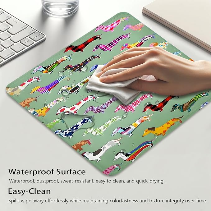 Abstract Seamless Floral Dachshund Dog Design Mouse Pad, Durable Desk Mat | Cute Cartoon Pet Mousepad Stitched, Anti-Slip Base Smooth Surface, 9.5 x 7.9 Inches
