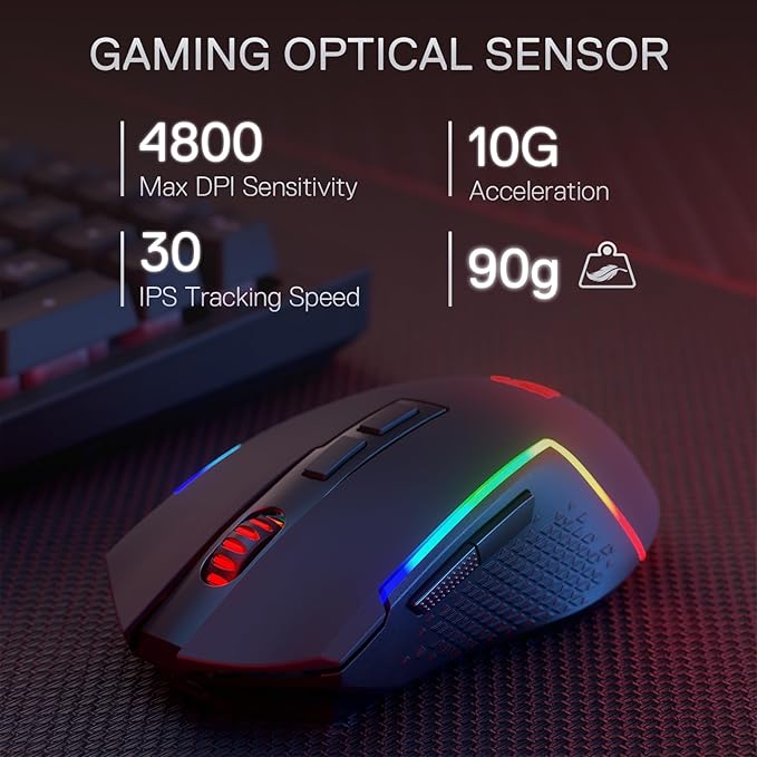 Redragon S142 Wireless Gaming Keyboard & Mouse Combo, 98 Keys K515 PRO RGB Membrane Keyboard & 4800 DPI Wireless 2.4Ghz Gaming Mouse Bundle, Convenient Shared Dongle