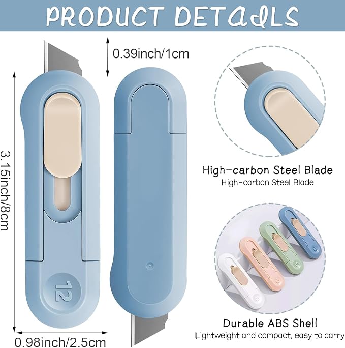 9 PSC Box Cutter,Retractable Box Opener, Package Opener, Easy Slide Retractable Cute Utility Knife For Opening Daily Express Boxes, Envelopes, Packages, Paper tapes and more (9 PSC Box Cutter)