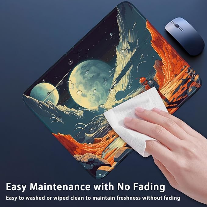 Space Themed Design, Vibrant Color for Gaming Cloth Mouse Pad Laptop Mouse Pad, 26x21cm