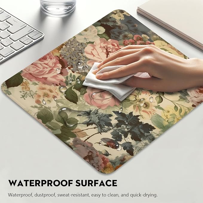 Elegant Watercolor Floral Mouse Pad - Blossom Your Desk with Nature's Art, Stitched Edges Non-Slip Rubber Base Mouse Pads for Computers Laptop