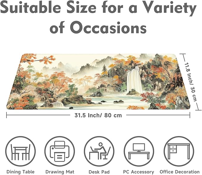 Desk Mat Mouse Pad Gaming Desk Pad XL Large Mouse Mat Office Decor Accessories (Ink Falls)
